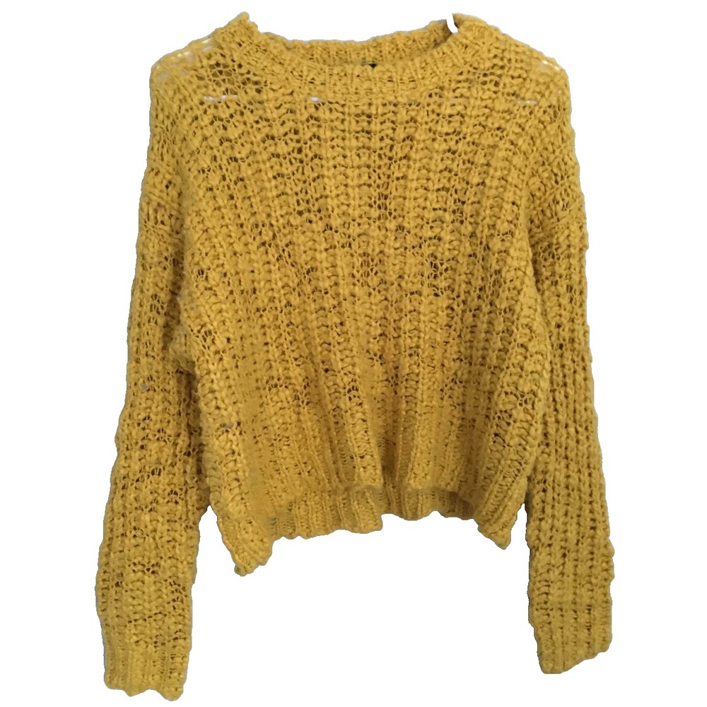 Forever 21 Sweater Womens S Yellow Chunky Open Knit Cropped Pullover EUC